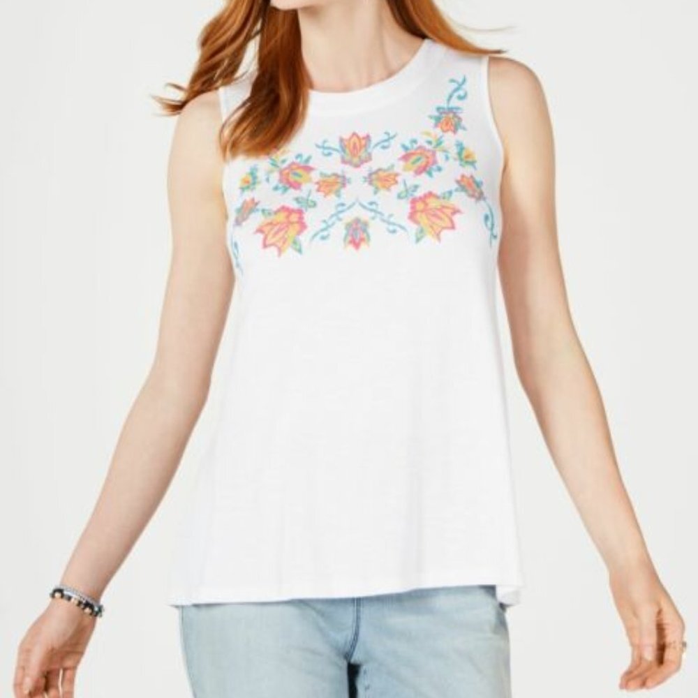 Style & Co women S embroider floral front round neck sleeveless‎ top Cottagecore